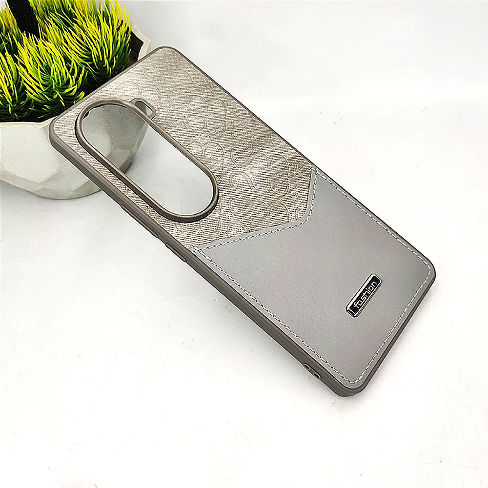 Vivo V40e 5G Logo Leather Pocket|Card Holder Back Case (Gray)