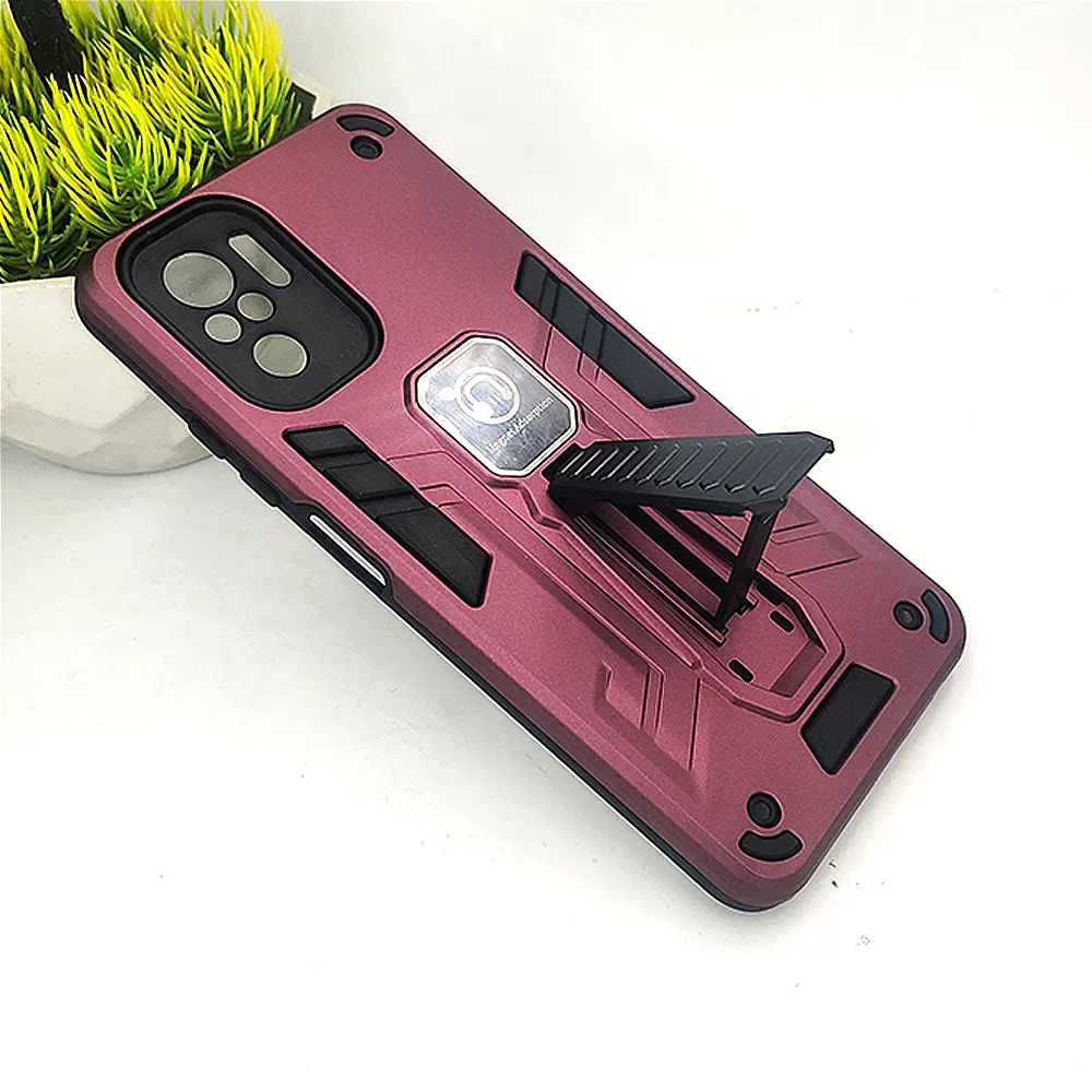 Redmi Note 10 4G Armour With Stand Back Case (Maroon)