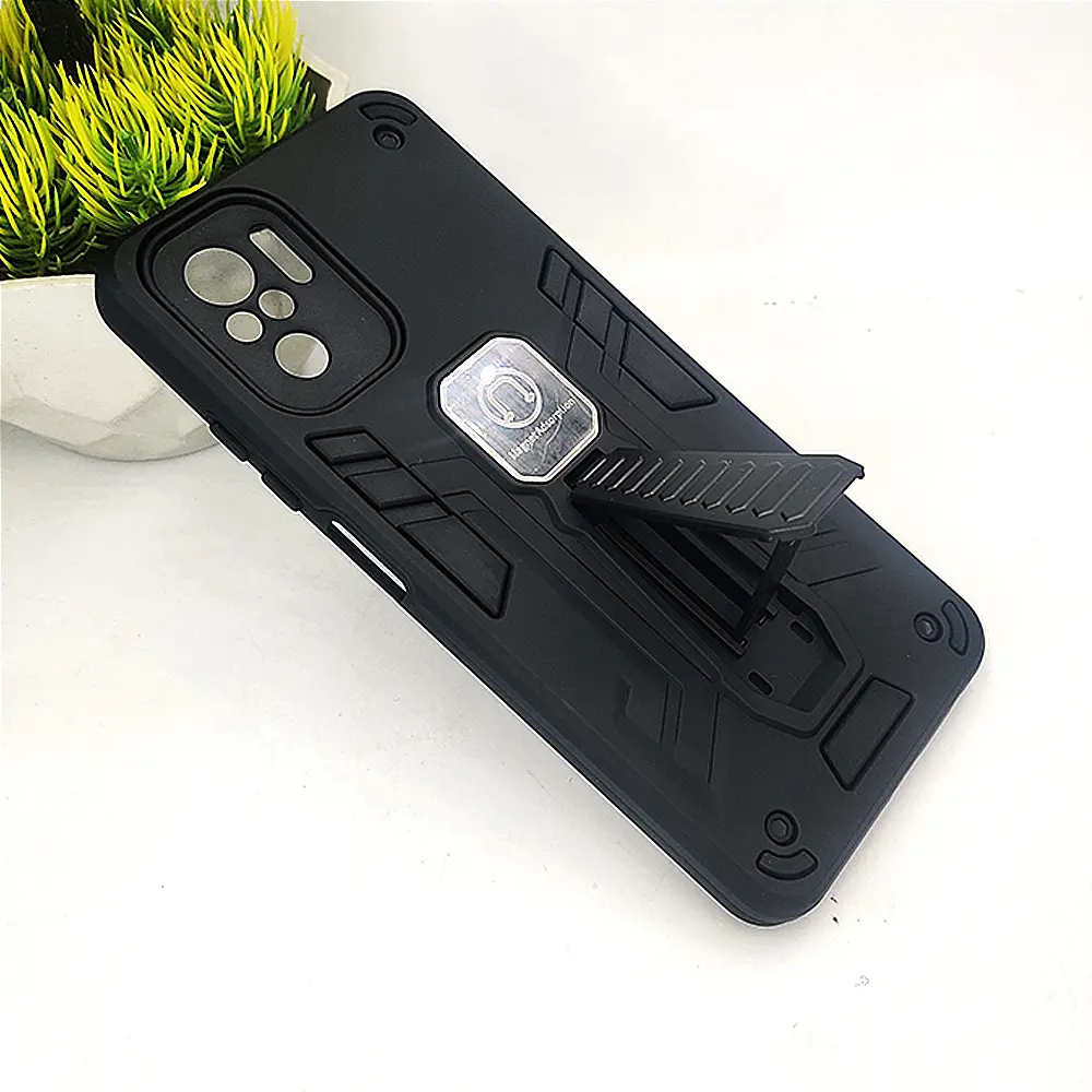 Redmi Note 10 4G Armour With Stand Back Case (Black)