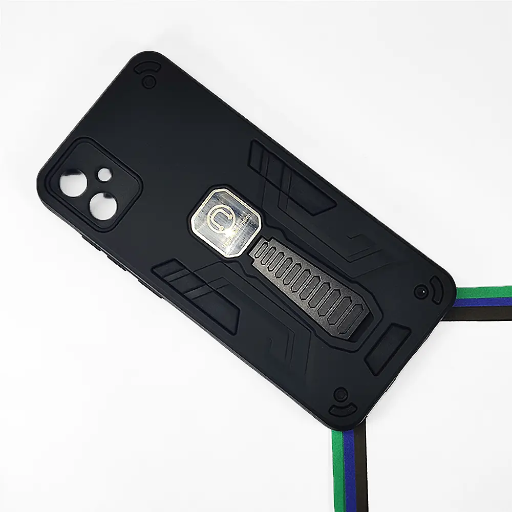 Samsung A05 Armour With Stand Back Case (Black)