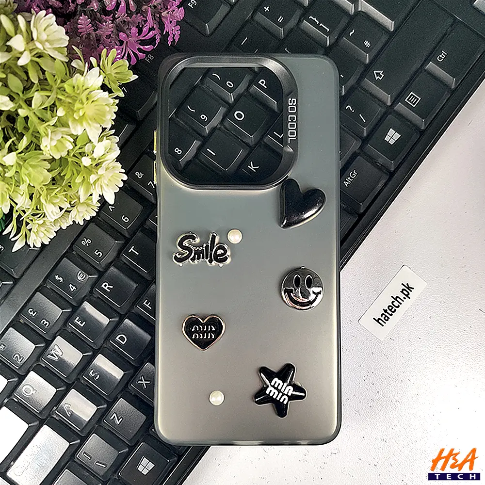 Infinix Hot 40i|Smart 8|Smart 8 Pro |Tecno Pop 8|Spark 20C|Spark 20So Cool Smile Face Back Case (Gray)