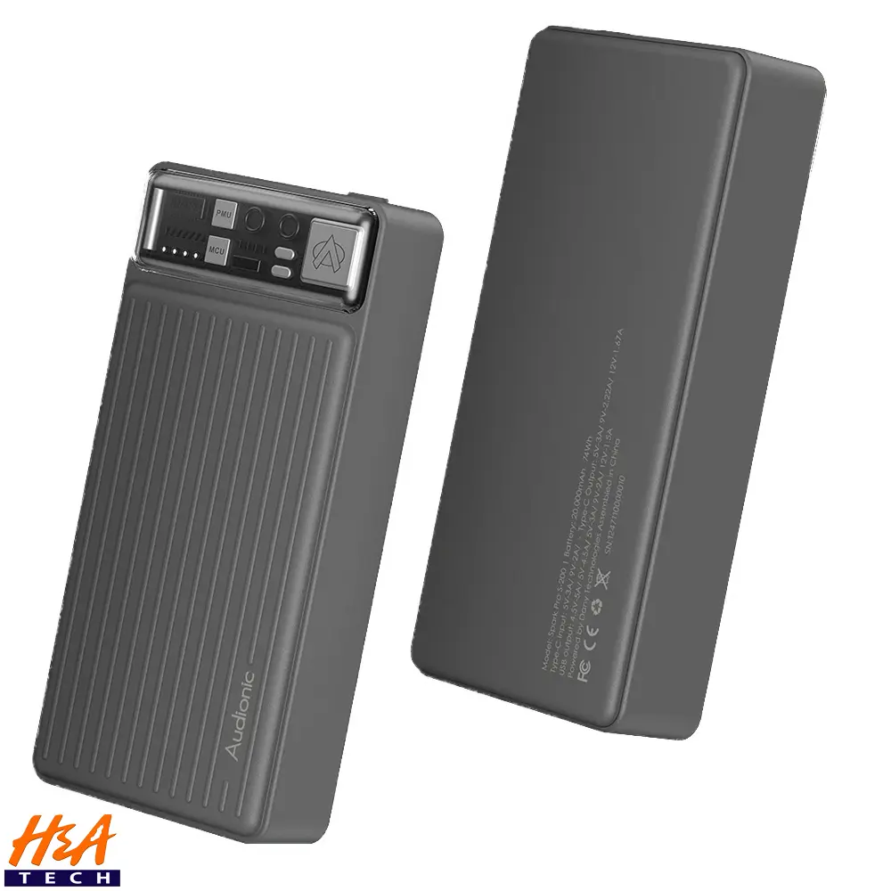 Audionic Spark S-200 Pro Power Bank - 20000mAh with 22.5W Fast Charging (Grey)