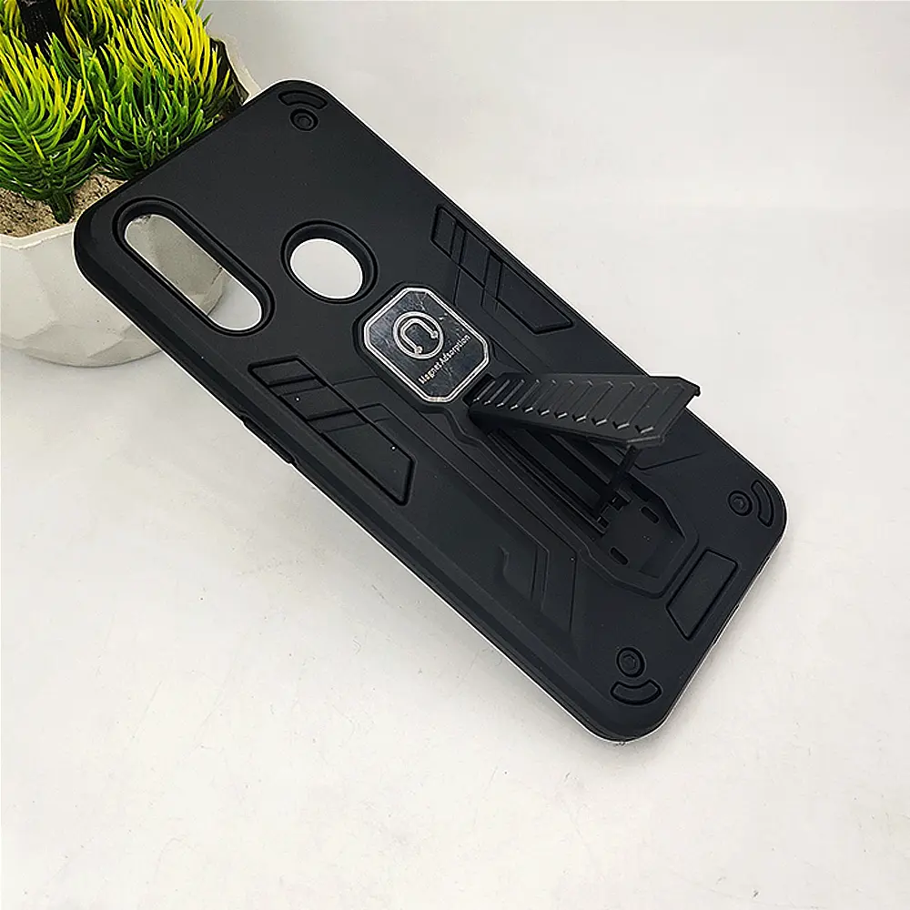 Vivo Y19 Armor With Stand Back Case (Black)