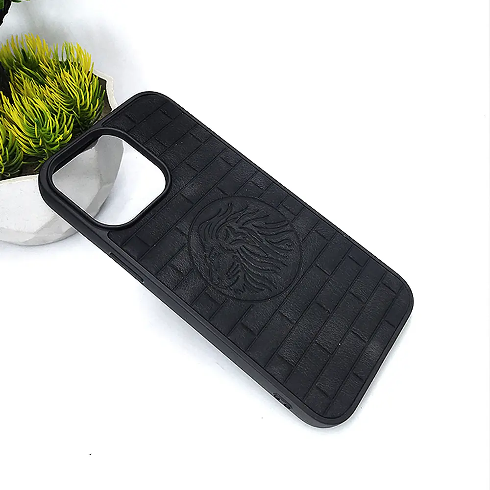 iPhone 15 Pro Max Prick Pattern Premium Leather Back Case (Black)