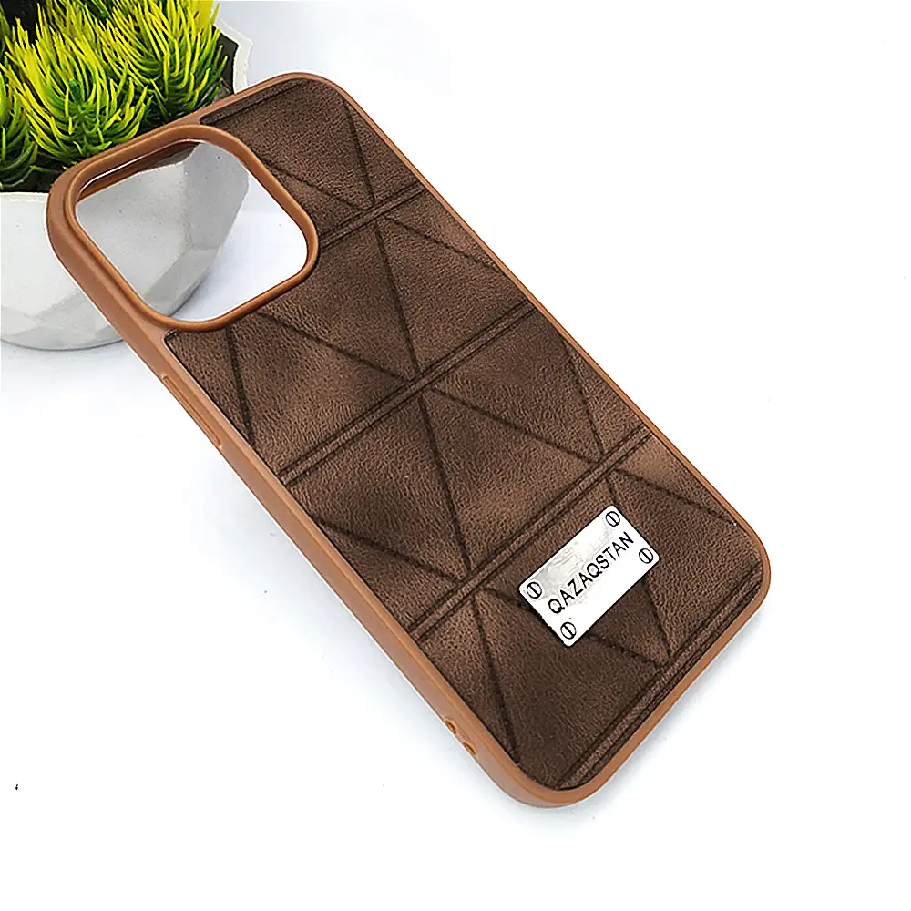 iPhone 15 Pro Max Prick Pattern Premium Leather Back Case (Desert Titanium)