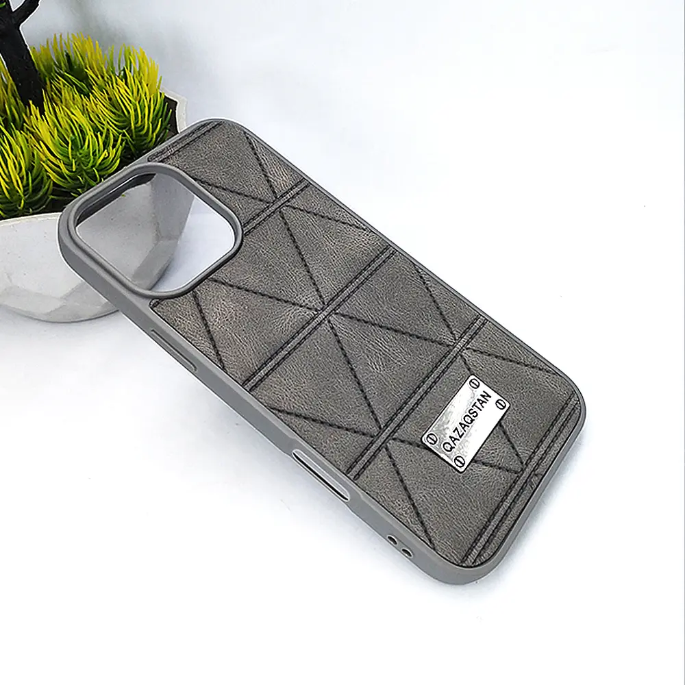 iPhone 16 Pro Max Prick Pattern Premium Leather Back Case (Natural Titanium)