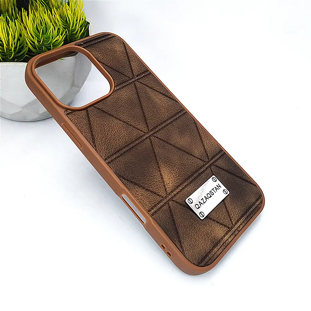 iPhone 16 Pro Max Prick Pattern Premium Leather Back Case (Desert Titanium)