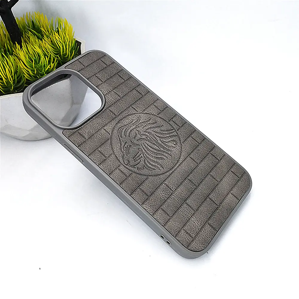 iPhone 14 Pro Max Prick Pattern Premium Leather Back Case (Natural Titanium)