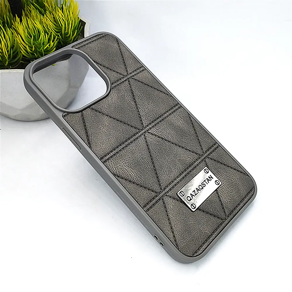 iPhone 13 Pro Max Prick Pattern Premium Leather Back Case (Natural Tiatnium)