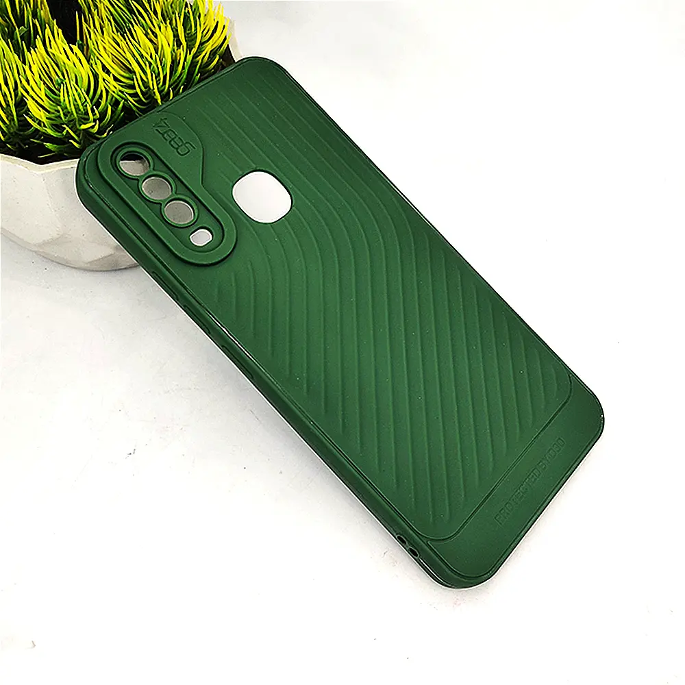 [PO14BVIY15-12-11] Luxury Carbon Texture Soft Silicone Case for Vivo Y17/Y15/Y12/Y11 - Green