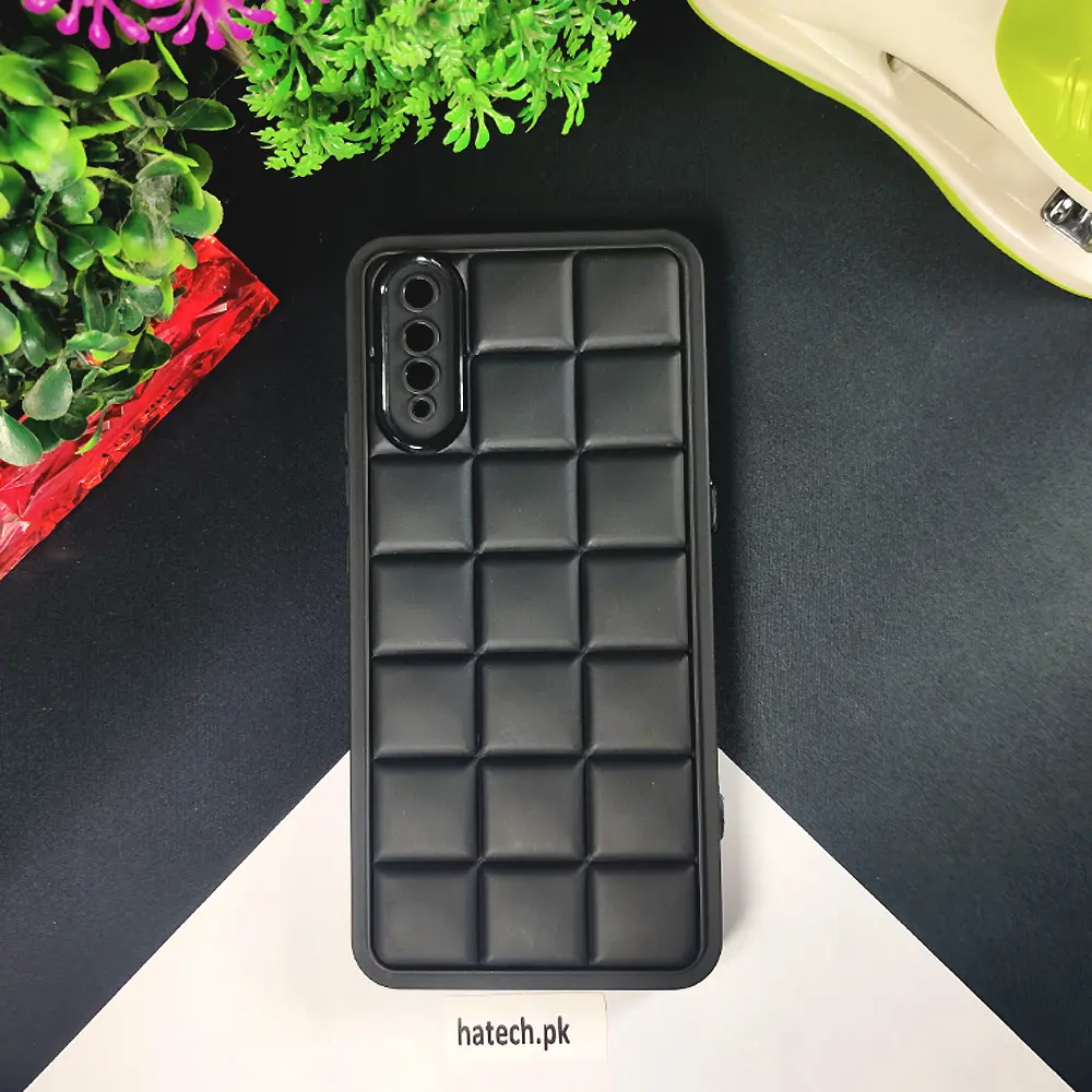 Vivo S1|V17 Neo|Y7s|Z5 3D Cube Waves Puffer Soft Silicone Back Case (Black)