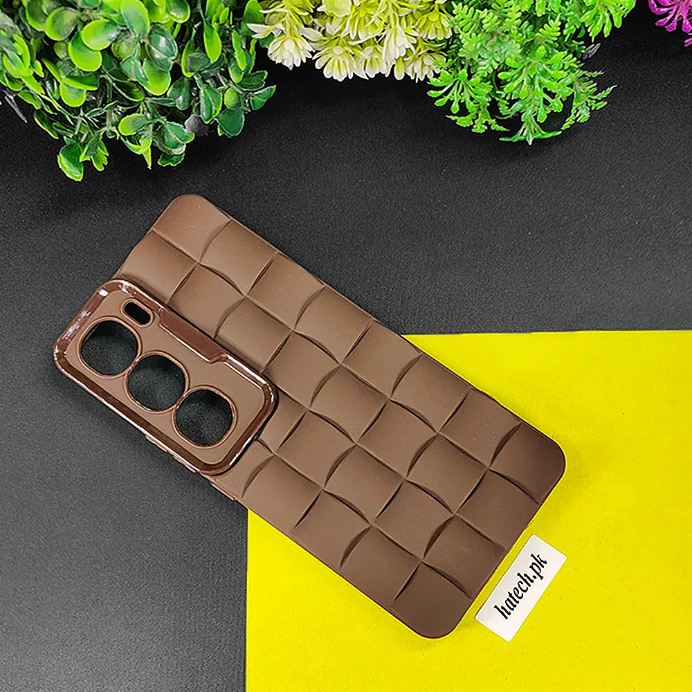 Vivo Y200 4G Y300 4G V40 Lite 5G 3D Cube Waves Puffer Soft Silicone Case - Brown