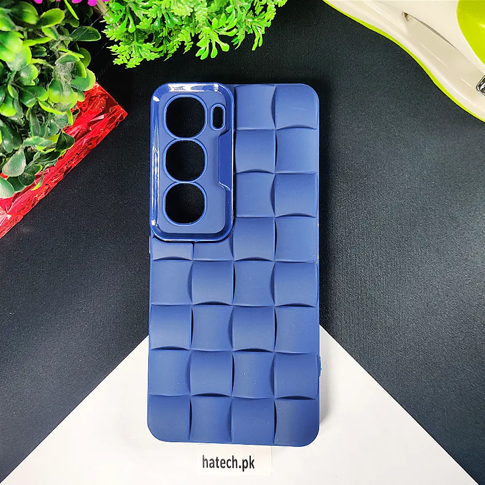 Vivo Y200 4G|Y300 4G|V40 Lite 5G 3D Cube Waves Puffer Soft Silicone Back Case (Navy Blue)