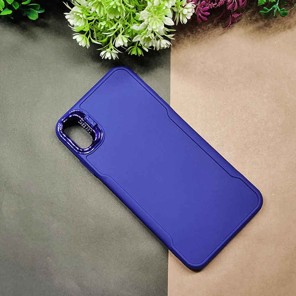 Navy Blue Soft Silicone Back Case with Pro Camera Stand for iPhone XS Max