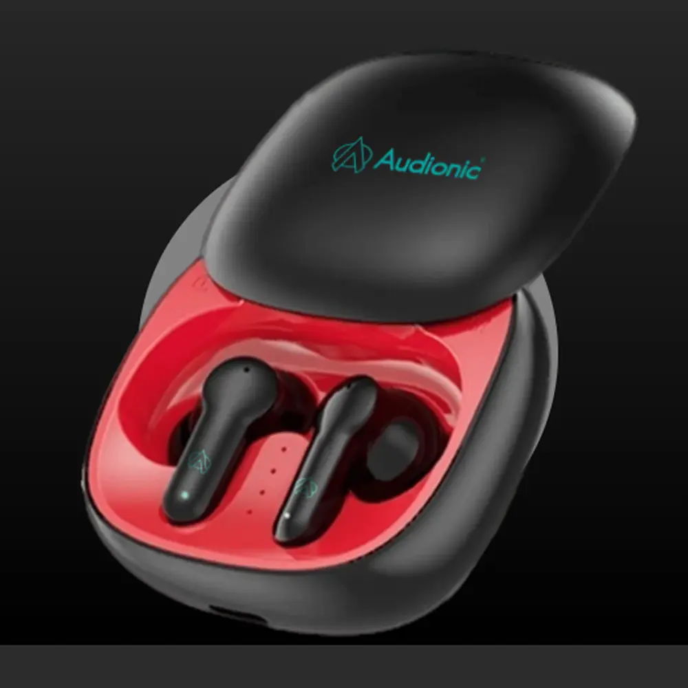 [HFB5AD8-4-4-2] Audionic 550 Wireless Bluetooth Earbuds (RED-BLACK)