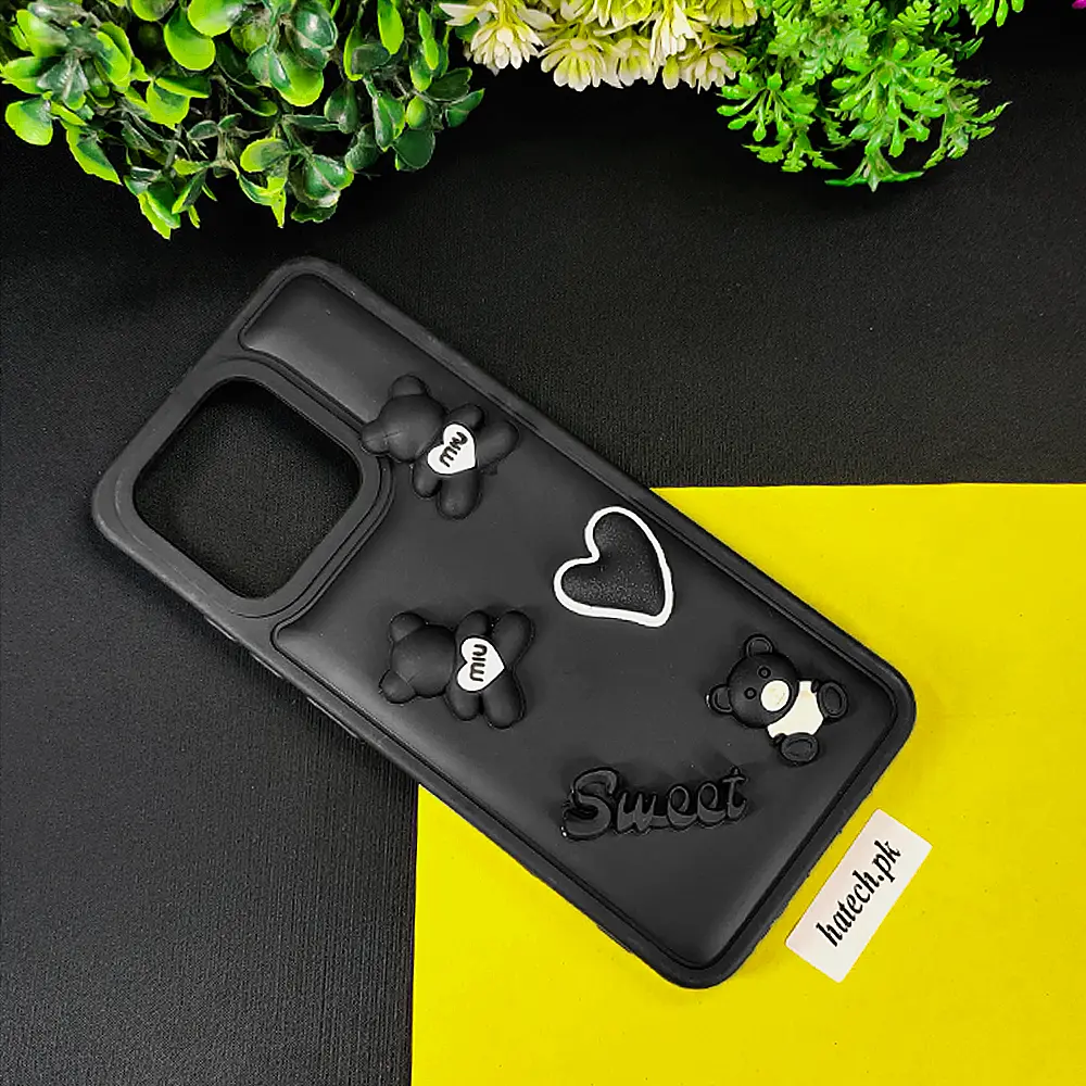  Xiaomi Redmi 12C|Poco C55 Sweet Bear Silicone Back Case (Black)