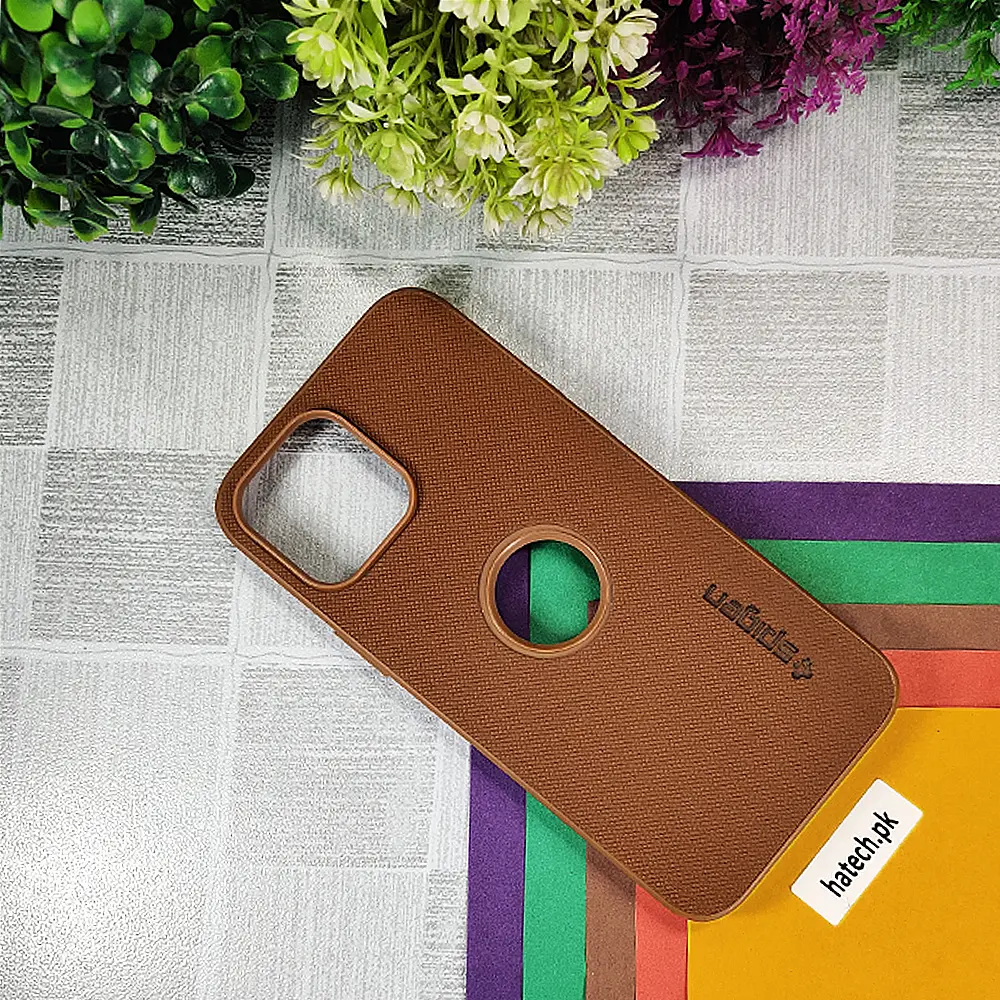 iPhone 13 Pro Max Spigen Hard Dotted Leather Back Case (Brown)