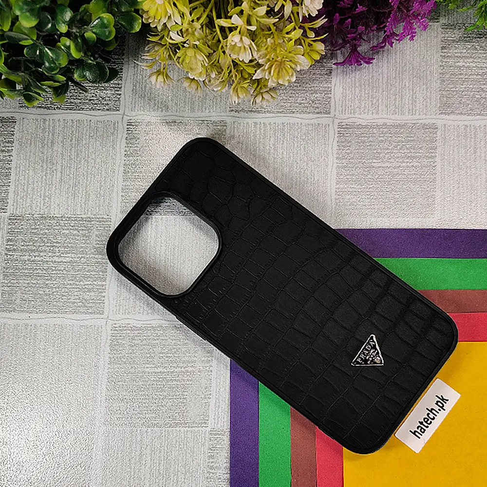 iPhone 14 Pro Max PRADA Crocodile Texture Leather Back Case (Black) 