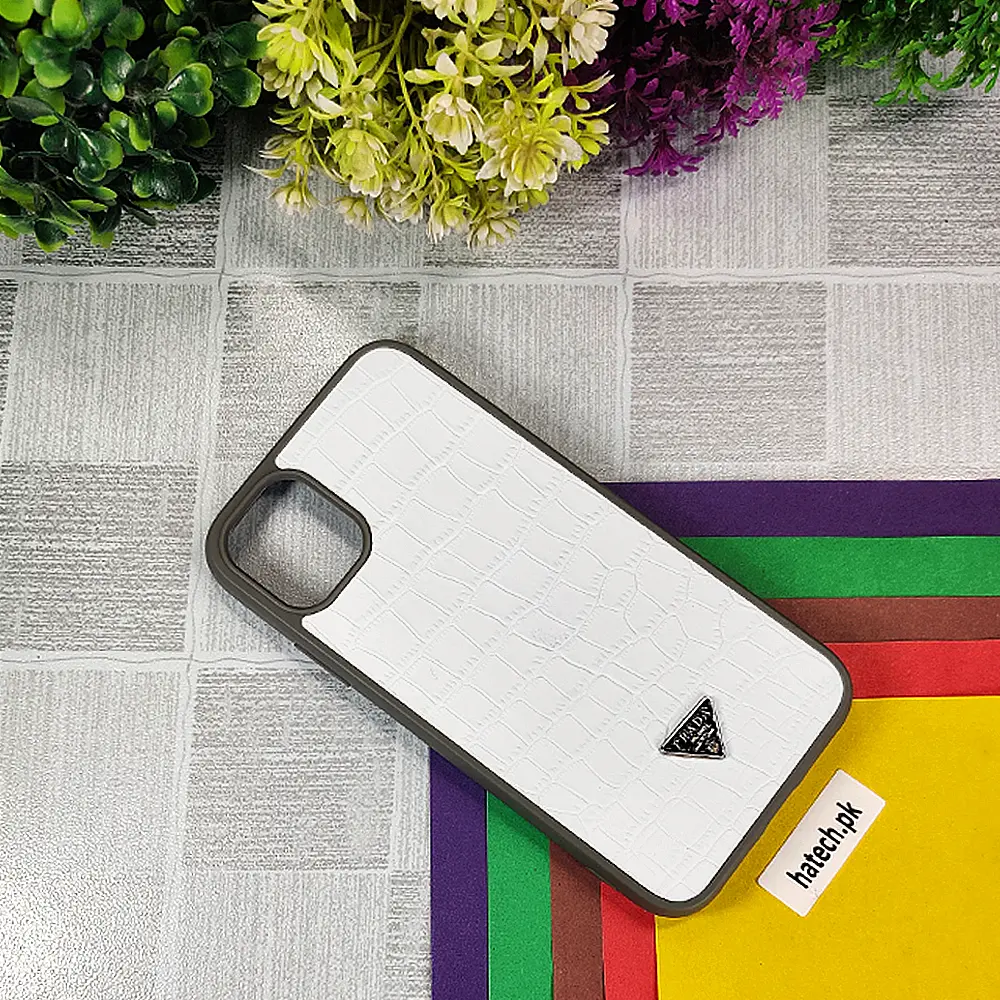  iPhone 11 PRADA Crocodile Texture Leather Back Case (White)