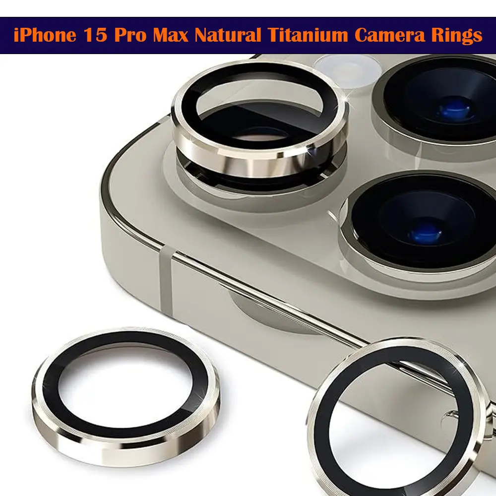[PL14IP15PMX-5-36] iPhone 15 Pro Max Natural Titanium Arrow Camera Rings - Stylish Lens Protection