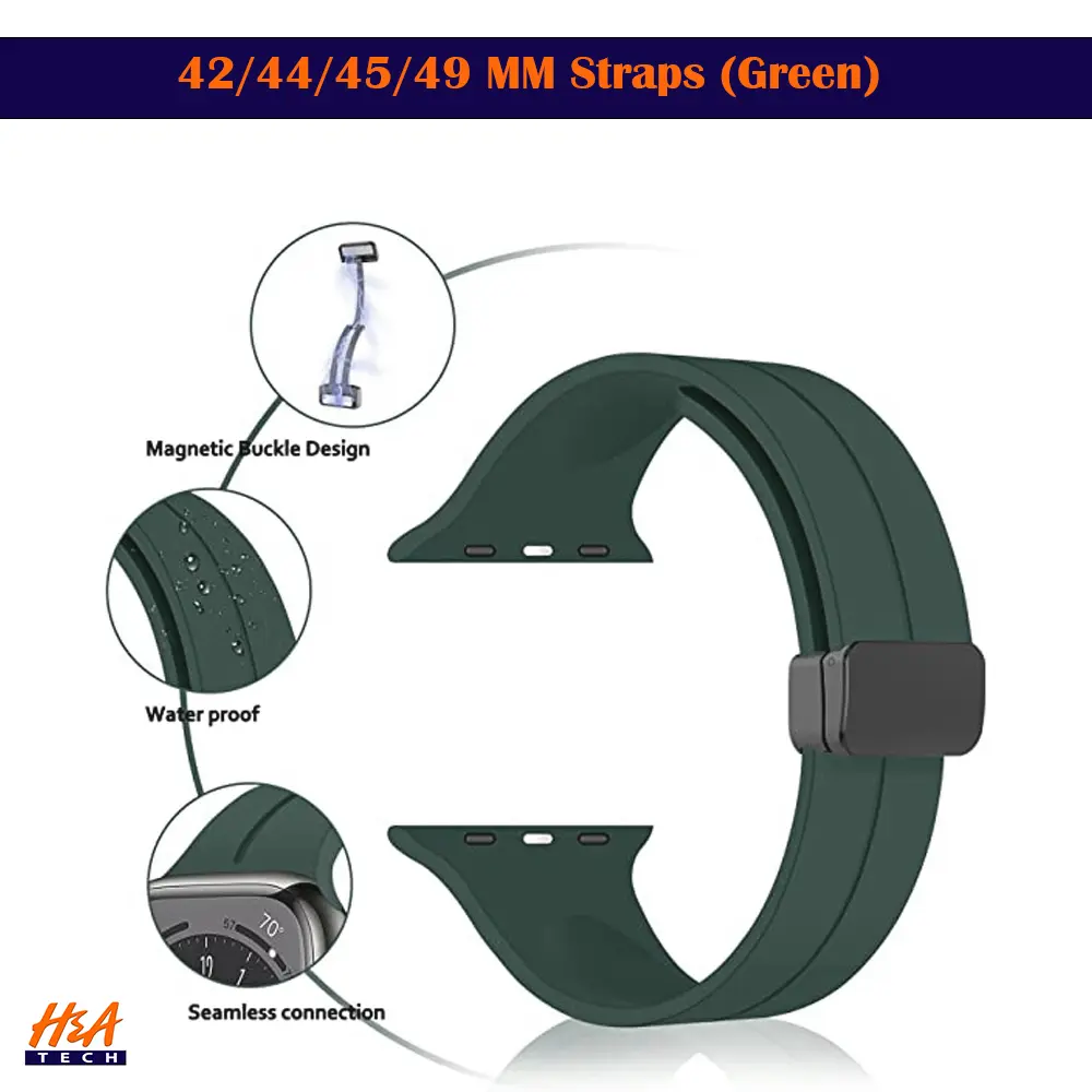 42/44/45/49 MM Magnetic D Buckle Silicon (Rubber)  Straps For Smart Watch  (Green)