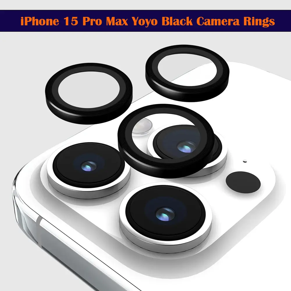 iPhone 15 Pro Max Yoyo Black Camera Rings - Sleek Lens Protection 