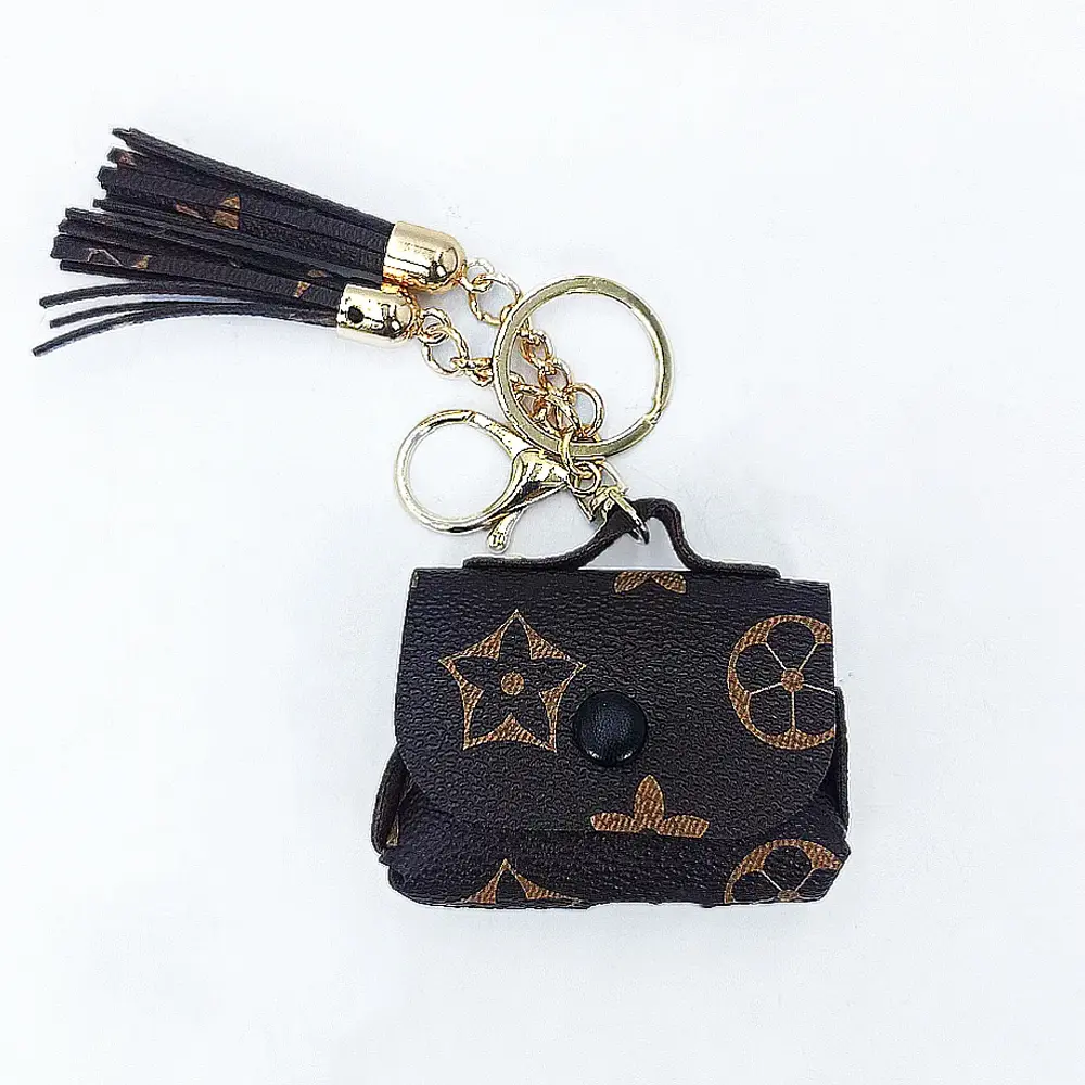 [HFBCASE-28-34] Apple Airpods Pro 2 Ladies LV Chain Leather Case (Dark Brown)