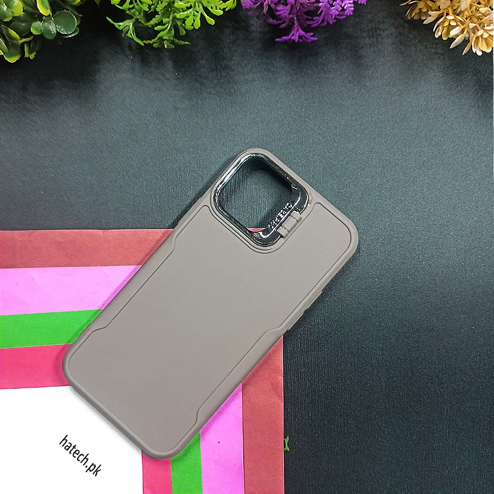 [PO14BIP15-72-36] iPhone 15 Case Pro Camera Stand Soft Silicone Back Case (Natural Titanium)