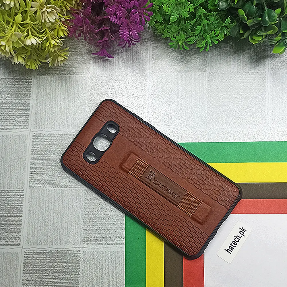 Samsung Galaxy J510 Canary Logo Leather Strip Leather Back Case (Brown)