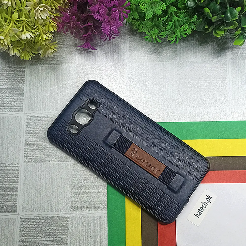 Samsung Galaxy J510 Canary Logo Leather Strip Leather Back Case (Navy Blue)