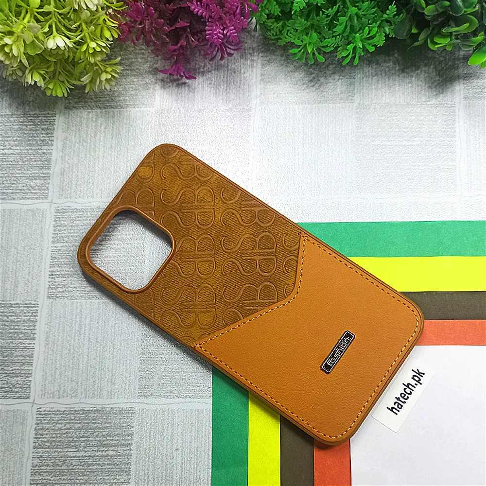 [PO42BIP15PMAX-5-13] Iphone 15 Pro Max Logo Leather Pocket|Card Holder Back Case (Brown)
