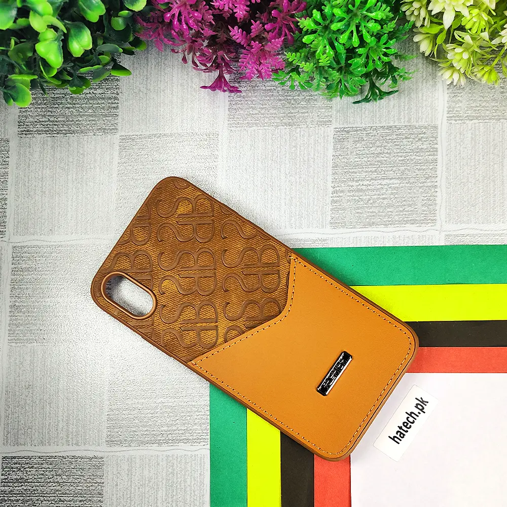  iPhone XS|X Logo Leather Pocket|Card Holder Back Case (Brown)