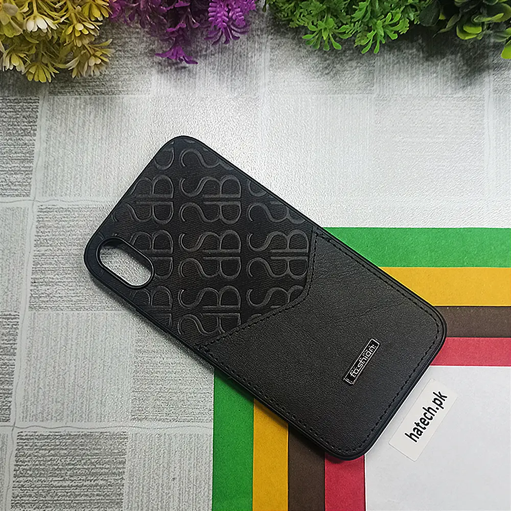  iPhone XR Logo Leather Pocket|Card Holder Back Case (Black)