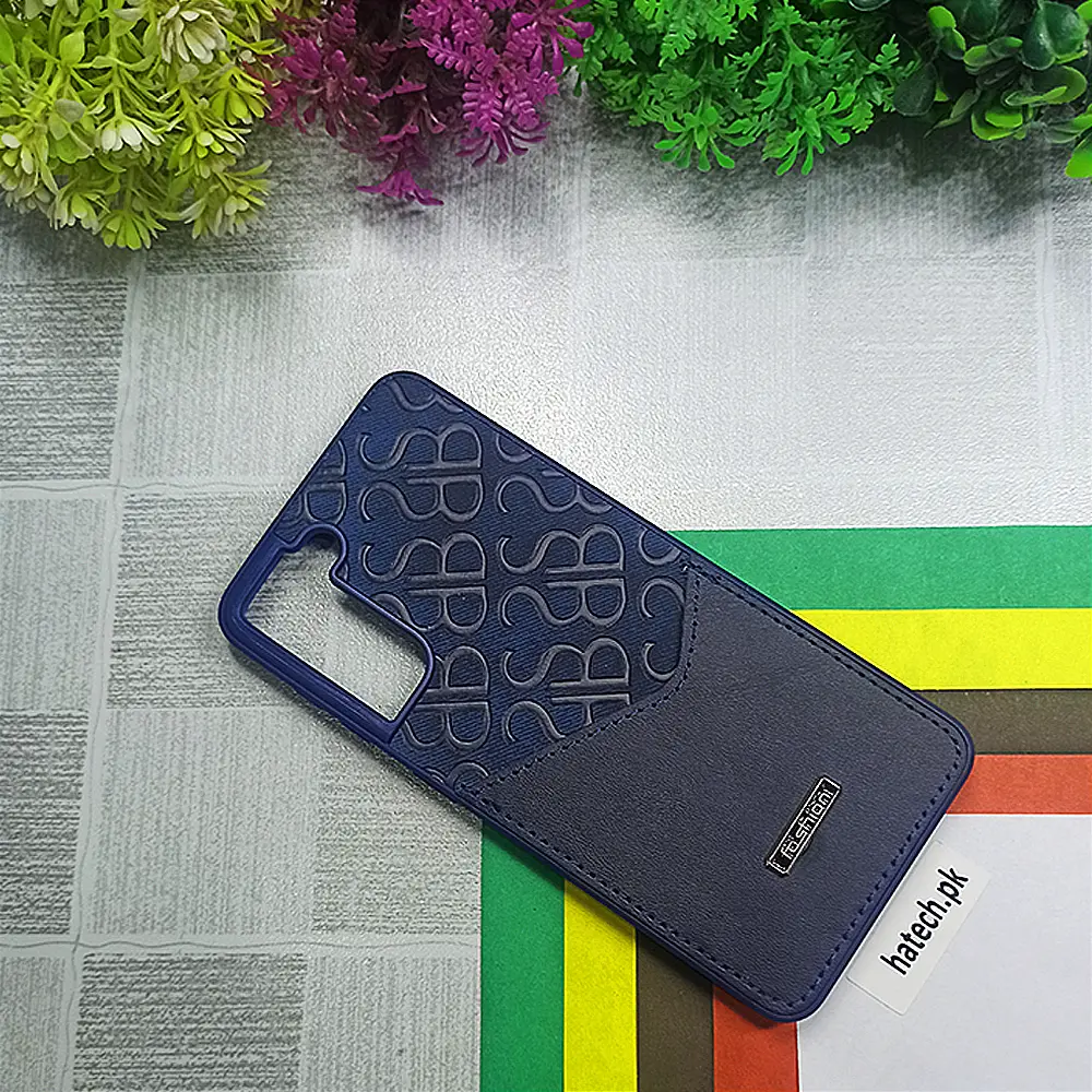 Samsung S21 Logo Leather Pocket|Card Holder Back Case (Navy Blue)