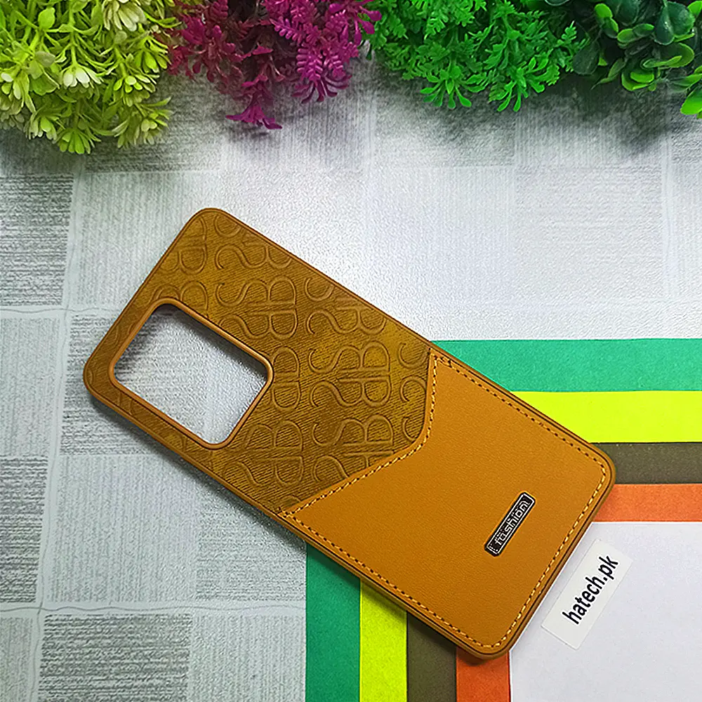 [PO42BSS21U-5-13] Samsung S21Ultra Logo Leather Pocket|Card Holder Back Case (Brown)