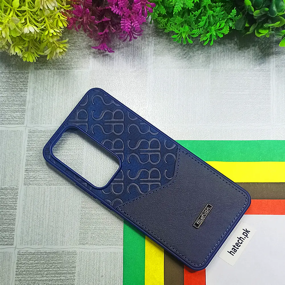 Oppo Reno 12 Logo Leather Pocket|Card Holder Back Case (Navy Blue)