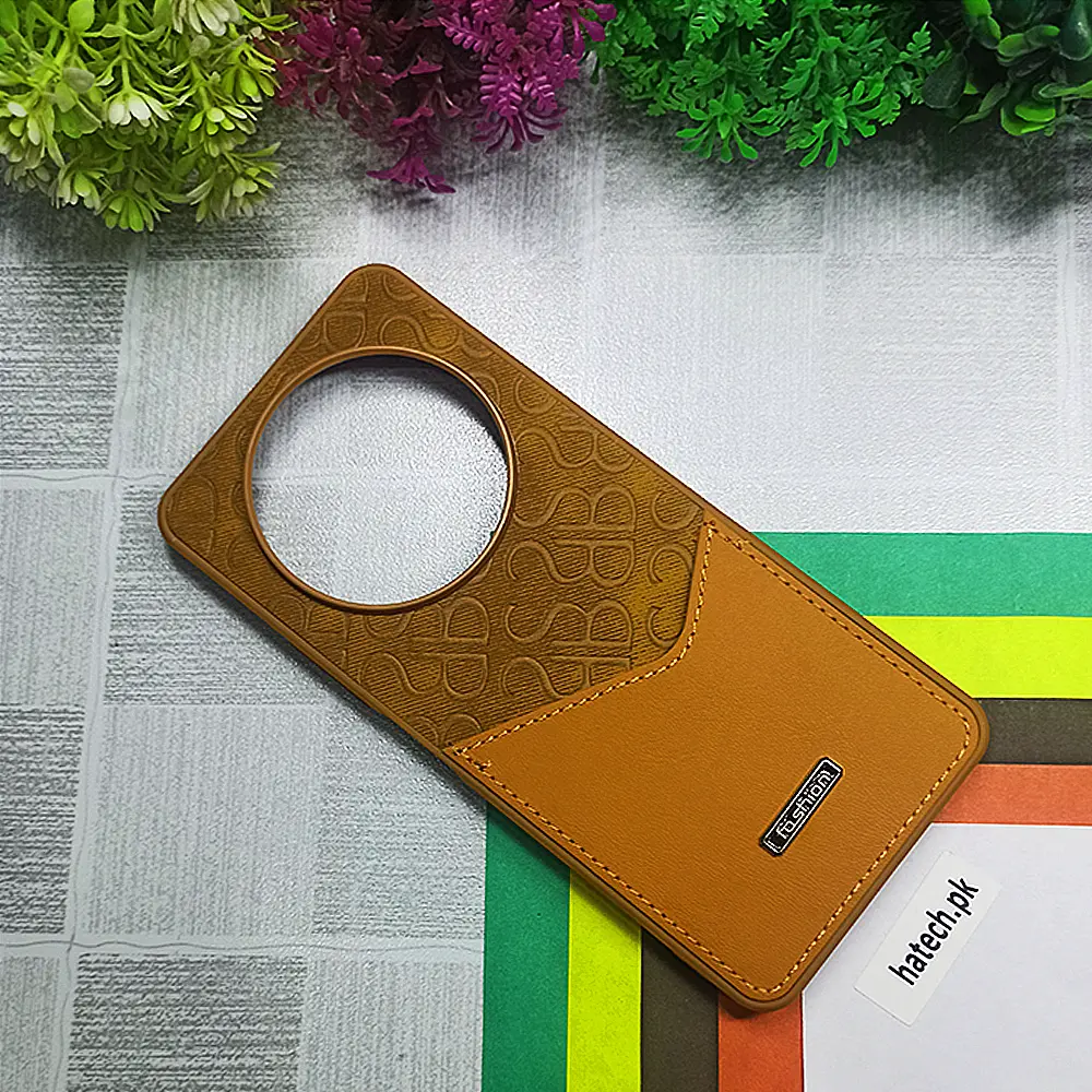Redmi 14C|Poco C75 Logo Leather Pocket|Card Holder Back Case (Brown)