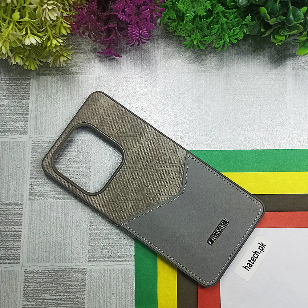 Xiaomi Redmi Note 14 Logo Leather Pocket|Card Holder Back Case (Natural Titanium)