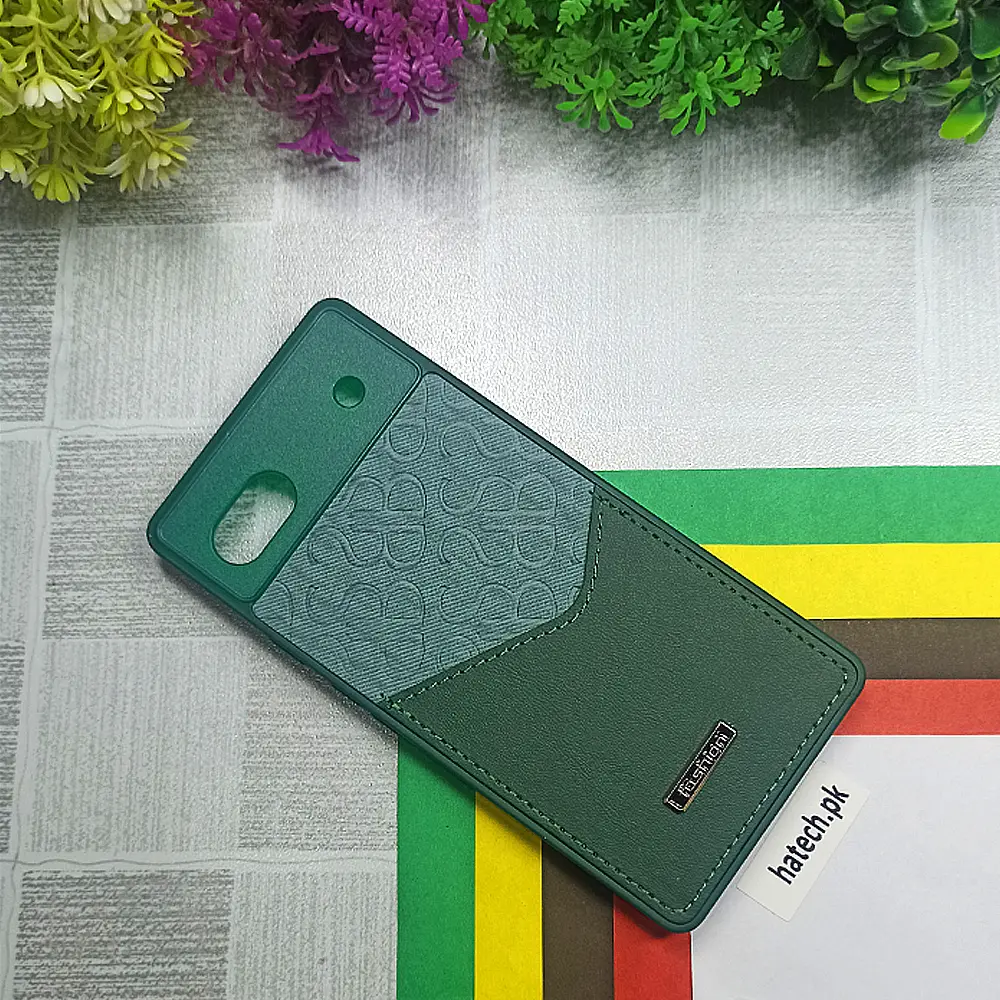 Google Pixel 6A Logo Leather Pocket|Card Holder Back Case (Green)