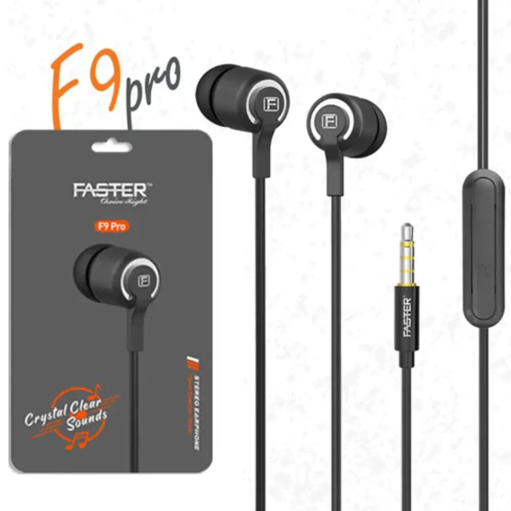 Faster F9 Pro Full Bass Wired Handsfree - Premium Sound Earphones (Black)