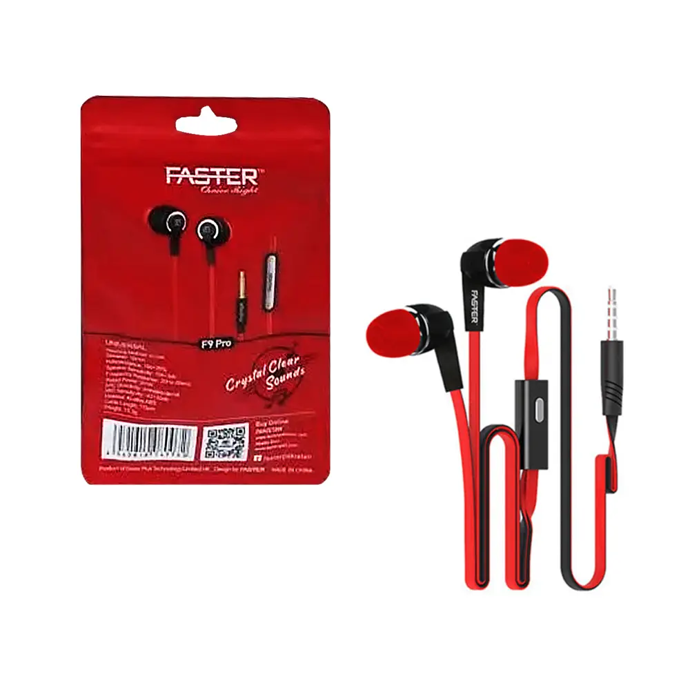 Faster F9 Pro Full Bass Wired Handsfree - Premium Sound Earphones (Red)