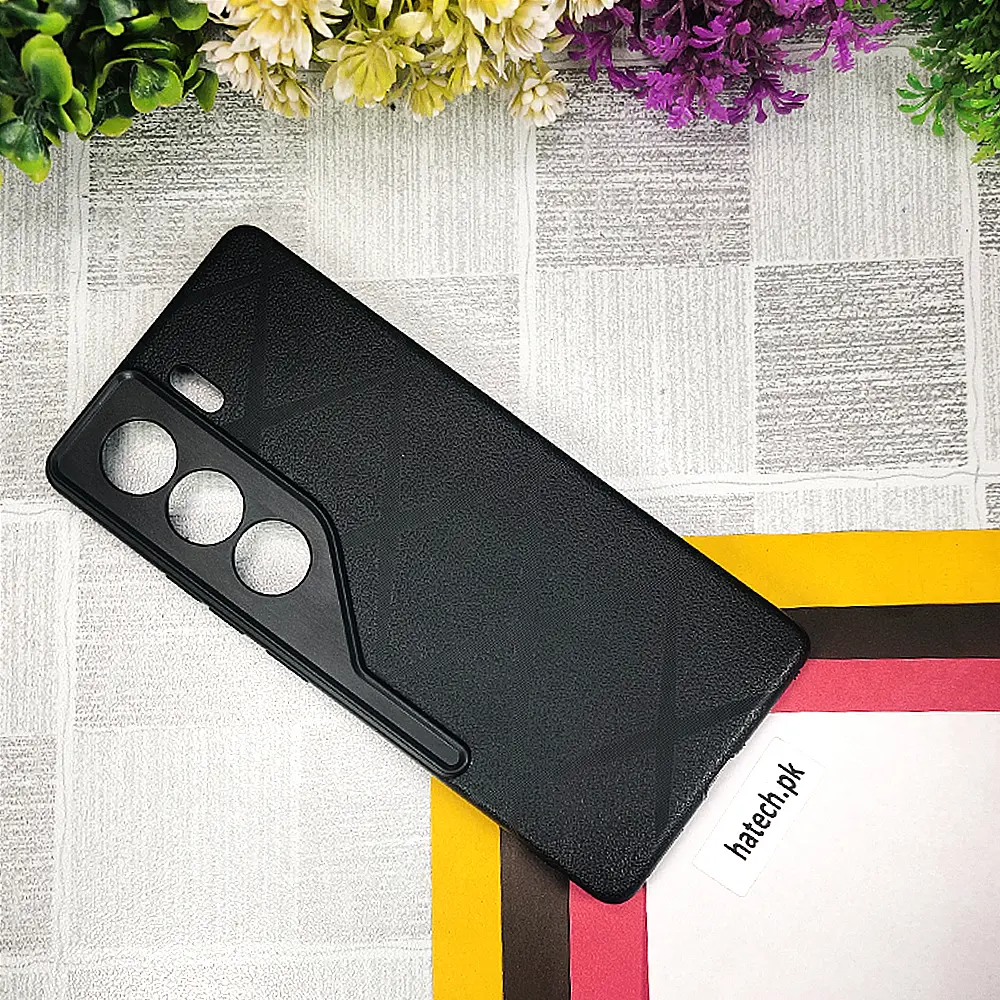 Tecno Camon 40 4G PU Leather Texture Skin Surfer Soft Silicone Back Case (Black)