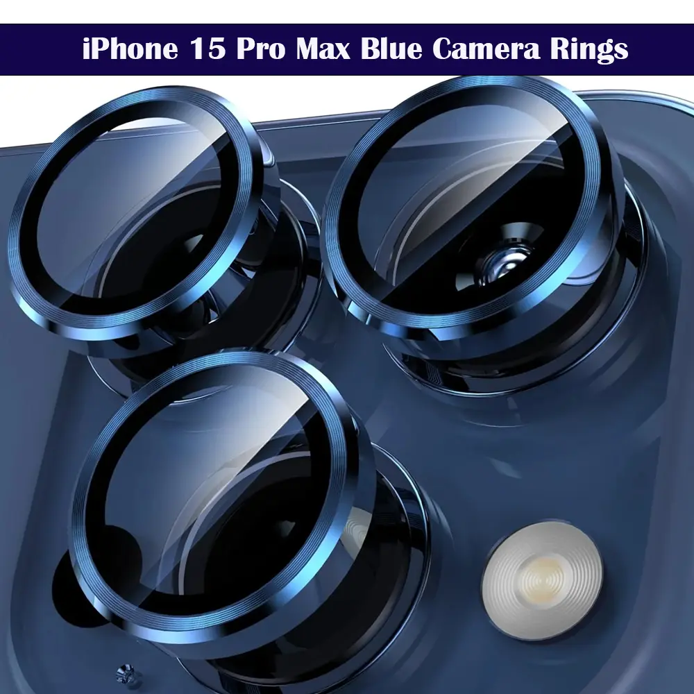 [PL14IP15PMX-5-3] iPhone 15 Pro Max Arrow Blue Camera Rings - Sleek Lens Protection