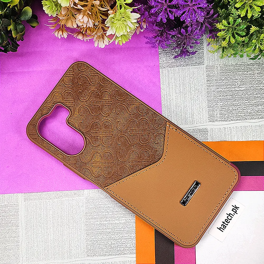 Vivo Y56 5G Logo Leather Pocket|Card Holder Back Case (Brown)