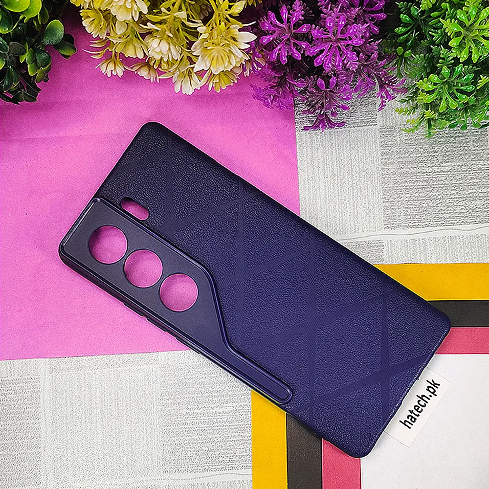 Tecno Camon 40 Pro PU Leather Texture Skin Surfer Soft Silicone Back Case (Navy Blue)