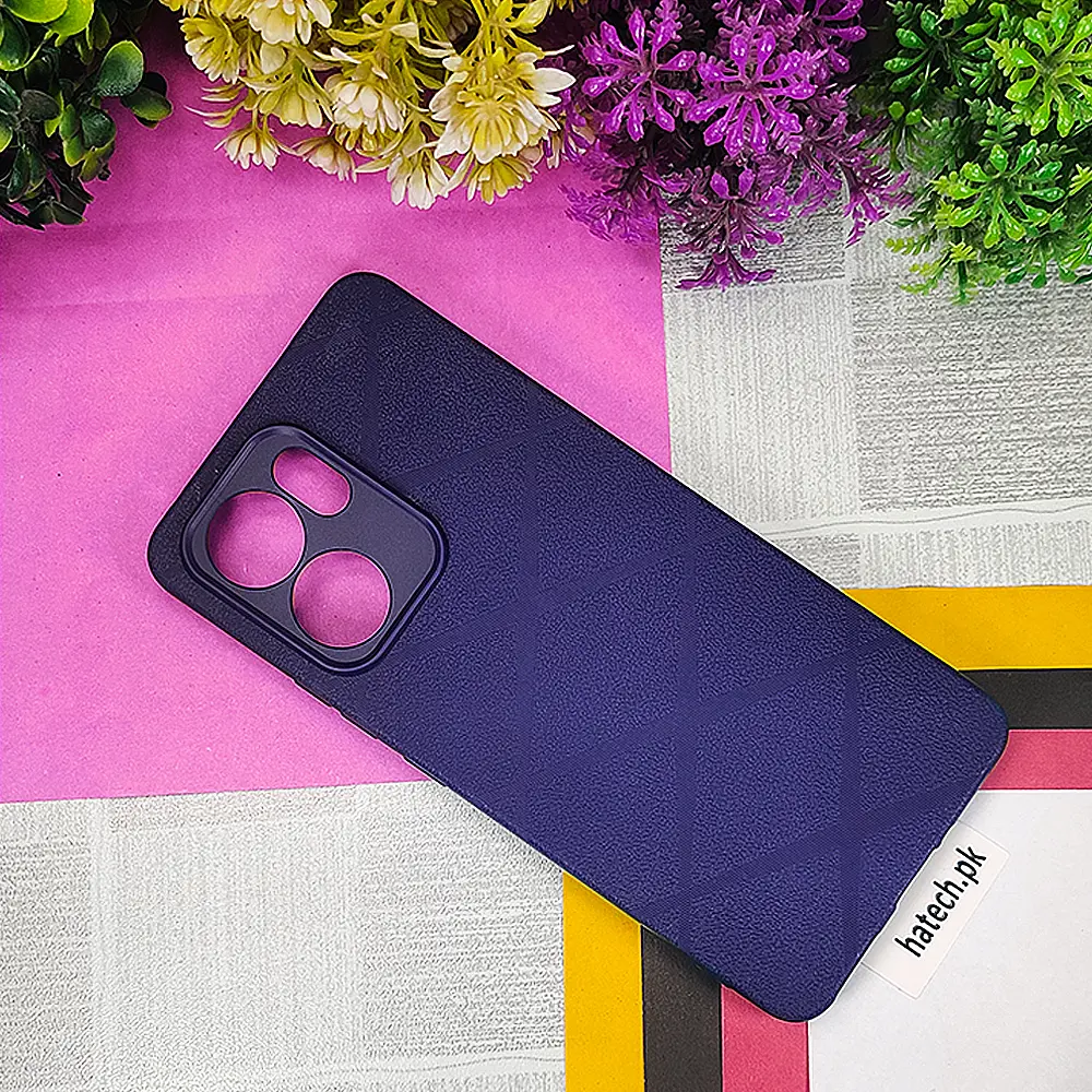 Oppo Reno 13F PU Leather Texture Skin Surfer Soft Silicone Back Case (Navy Blue)