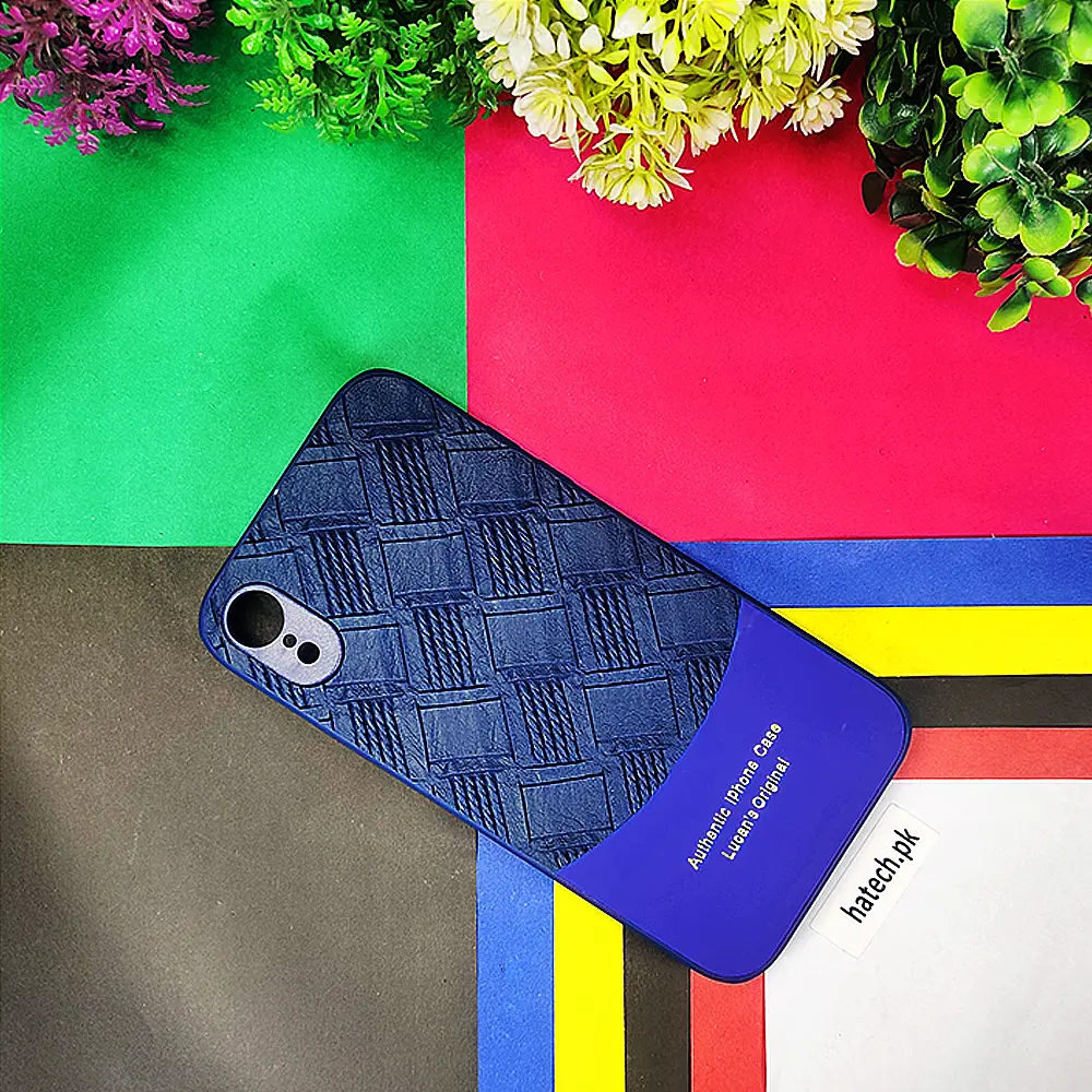 [PO42BIPXR-8-17] iPhone XR Authentic Lucane Leather Texture Back Case (Navy Blue)
