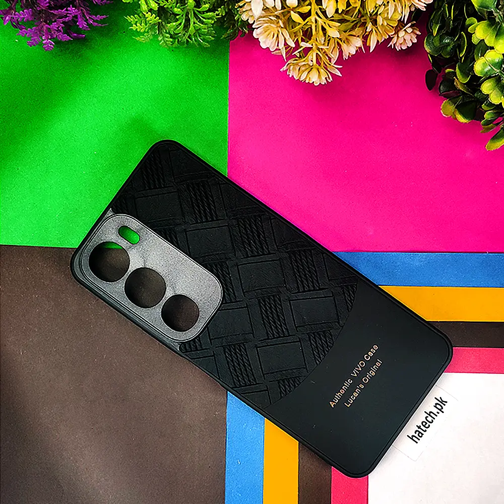 Vivo Y19S Authentic Lucane Leather Texture Back Case (Black)