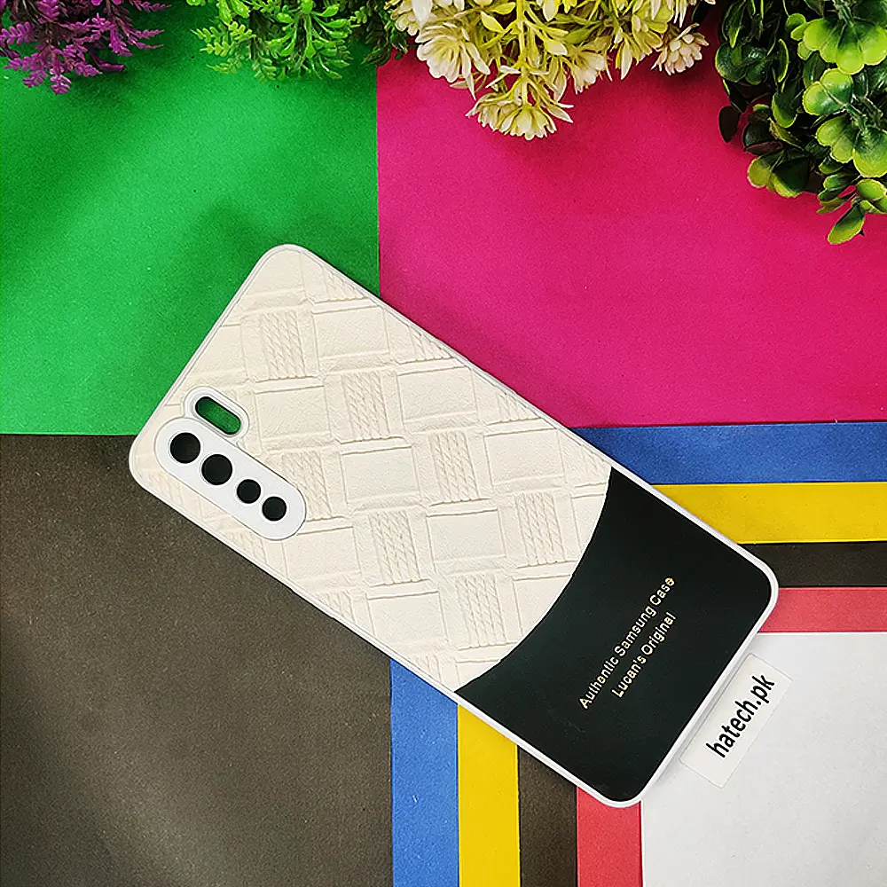 Oppo F15 Authentic Lucane Leather Texture Back Case (Off White)
