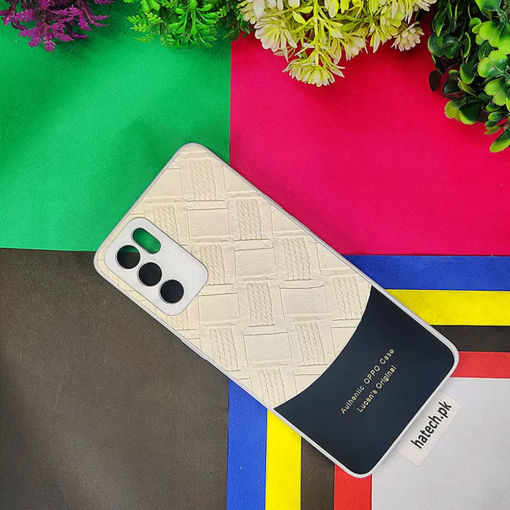 Oppo Reno 6 5G Authentic Lucane Leather Texture Back Case (Off White)